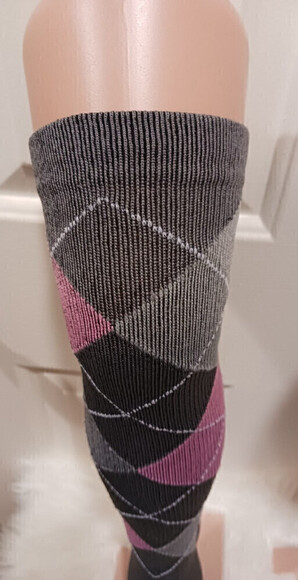 Knee High Socks In Argyle Pattern In Gray and Pink Size S/M - Picture 3 of 12